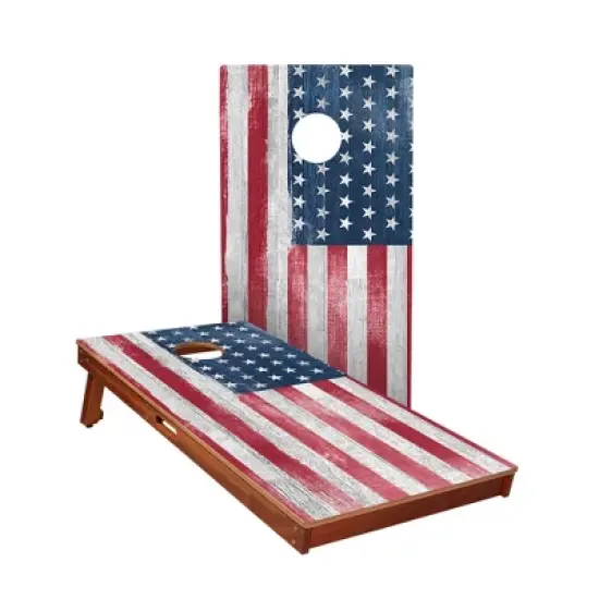 White Rustic Wood American Flag All-Weather Cornhole Boards - ACA Sig Pro Series image {5}