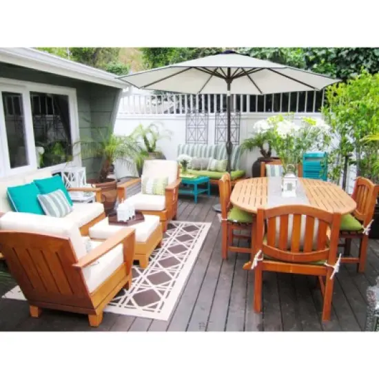 DSVIMOY Large Outdoor Umbrella, Market Hanging Umbrella, Patio Umbrella with Crank Handle for Garden Backyard, Beige & Blue, 108"*108"*96" image {3}