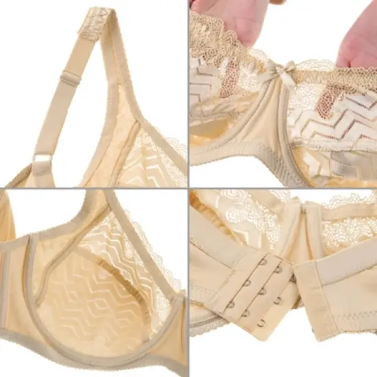 Agnes Orinda Women's Plus Size Underwire Push-Up Lace Trim Adjustable Straps Comfort Bra and Panty Set image {2}