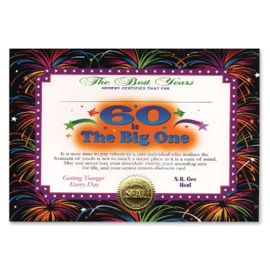 Beistle 60 Is The Big One Certificate, 5" x 7", (6/Pkg) Multicolored image {1}