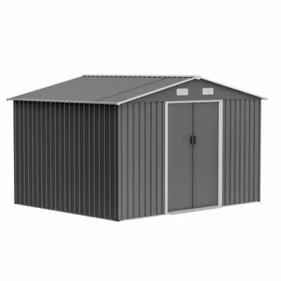10X8 FT Outdoor Storage Shed, Metal Foundation & Lockable Doors, Tool Shed for Garden, Patio, Backyard, Lawn, Grey image {13}