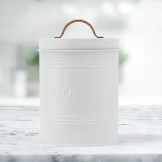 Amici Home White Carmel Collection Metal Storage Canister, Food Safe image {1}
