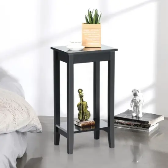 Costway 2PCS 2-Tier Nightstand End Side Table Coffee Table Wooden Legs Bedroom image {2}
