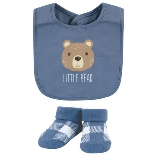 Hudson Baby Infant Boy Cotton Bib and Sock Set, Little Bear, One Size image {2}