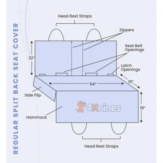 4Knines Rear Seat Cover for Fold Down Seats with Hammock Regular Black image {10}