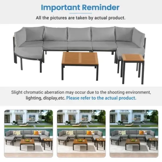 6-Piece Outdoor Patio Sectional Sofa Set with WPC Coffee Table, Side Table, Water-Resistant Cushions,outdoor Conversation Set image {5}