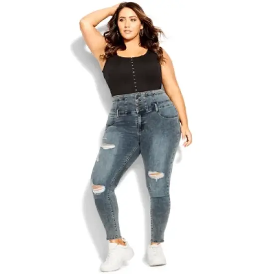 Women's Plus Size Asha Rip Corset Jean - blue gray | CITY CHIC image {6}