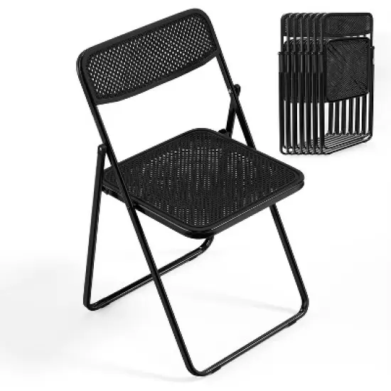 VINGLI Folding Chair Modern Iron Frame Accent with Woven Texture Panel, for Party Wedding Event Office Camping, 4 Pack image {8}