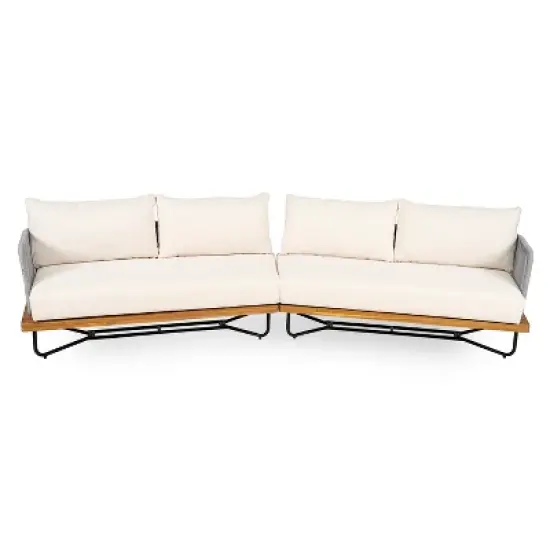 Christopher Knight Home Foisy Modern Outdoor Acacia Wood and Rope Weave Sectional Sofa Set with Water-Resistant Cushions image {10}