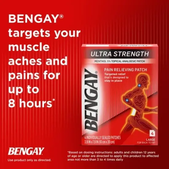 Bengay Pain Relieving Patch Ultra Strength Large, 4 Count image {2}