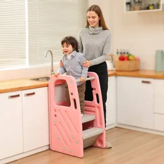 SDADI PLT01PK Children's Plastic Learning Step Stool with 3 Adjustable Heights, 150 Pound Capacity, Built-In Storage, and Non-Skid Rubber Feet image {2}