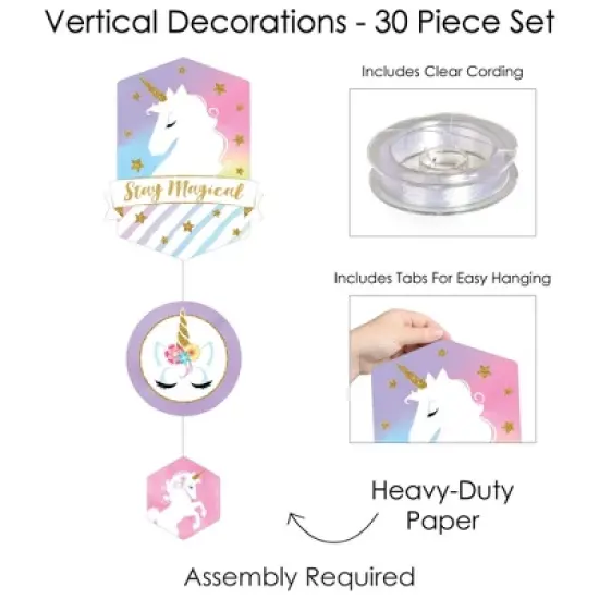Big Dot of Happiness Rainbow Unicorn - Magical Unicorn Baby Shower or Birthday Party DIY Dangler Backdrop - Hanging Vertical Decorations - 30 Pieces image {4}