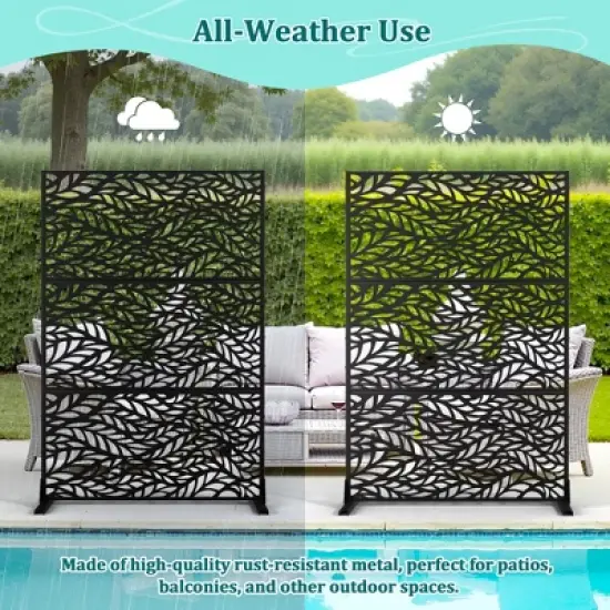 TOAOTBNBO Metal Privacy Screen with Stand, Decorative Privacy Fence Panels with Leaf Pattern, Outdoor Privacy Screen for Garden, Black image {4}