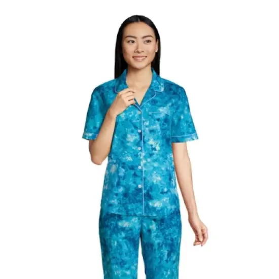 Lands' End Women's Short Sleeve Cotton Poplin Pajama Shirt image {6}