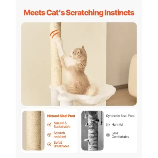 VEVOR Large Cat Tree, 68.9 inches Tall, Multi-level Cat Condo Furniture Activity Center with Cozy Perches, Sisal Scratching Posts, Burly Wood image {3}
