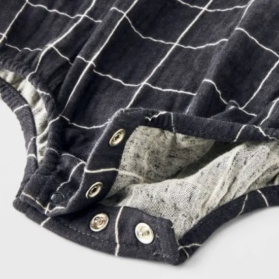 Baby Striped Gauze Tank Henley Romper - Cat & Jack&trade; Gray image {3}