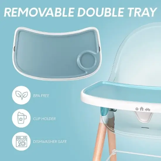 Children of Design Adjustable & Reclining 6-in-1 Deluxe Wooden High Chair for Babies & Toddlers image {3}