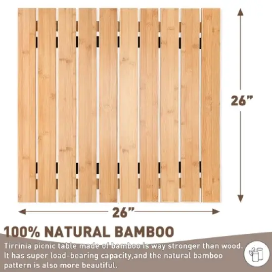 Tirrinia 26" x 26" Folding Indoor Outdoor Portable Natural Bamboo Picnic Table with Carrying Bag & Free Picnic Pad, Outdoor Portable All-Purpose Table image {7}