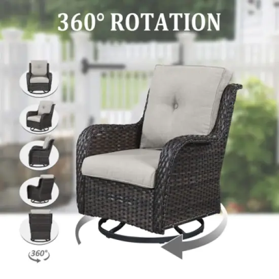 POCASSY Patio Furniture Set With Fire Pit Table, Brown Wicker Outdoor Living Set, Patio Sectional Sofa, Patio Swivel Chair And Propane Fire Pit image {2}