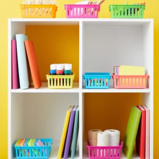 Bright Creations 12-Pack Small Plastic Classroom Storage Bins for Organization, Baskets for Kids', 6 Colors, 6.2 x 4.8 x 2.4 inches image {2}
