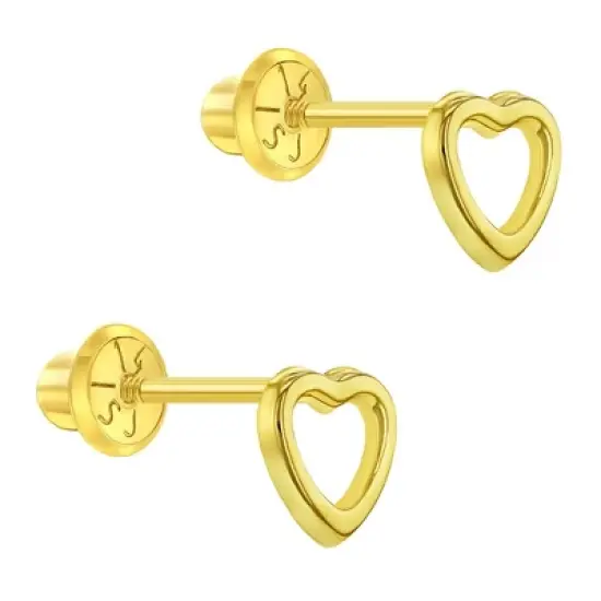Girls' Petitel Open Heart Screw Back 14k Gold Earrings - In Season Jewelry image {1}