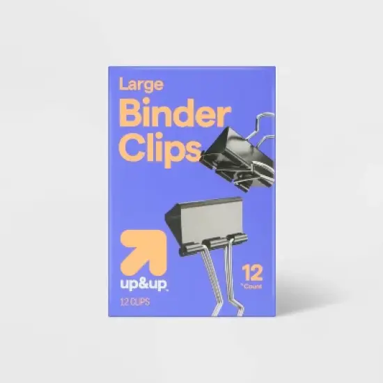 12ct Large Binder Clips - up&up&trade;: Steel, Black & Silver, 2.19" Depth, 1.25" Width, Office Fasteners image {5}