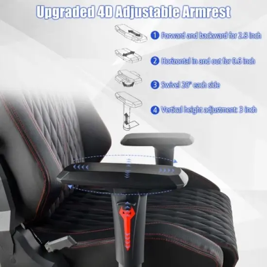 Costway Gaming Chair with Meta Base Class-4 Gas Lift 4D Armrest & Adjustable Lumbar Support image {7}