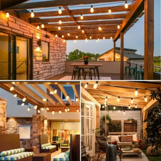 Itopfox 96FT LED Outdoor String Lights, Waterproof Patio Lights with 30+2 Dimmable Shatterproof Edison Hanging Bulbs for Backyard Party-Black image {3}