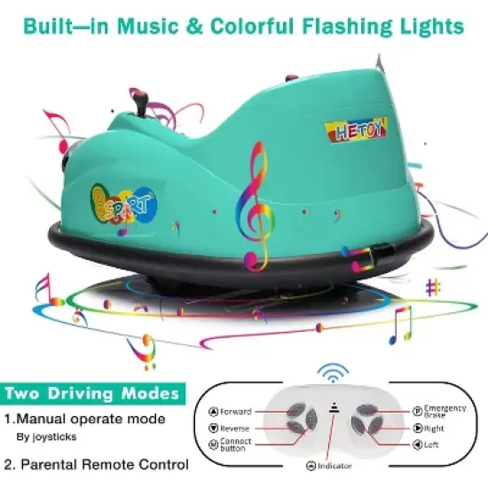 12V Kids Electric Bumper Car with 2.4G Remote Control, 360&deg; Spinning, Music & LED Lights, Safety Bumper for Ages 2-5 Years image {6}