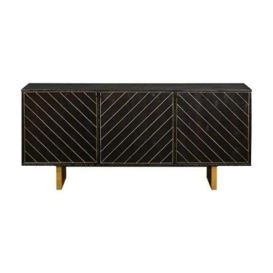 Monaco Rectangular Sideboard Black Wood/Antiqued Brass - Armen Living image {1}