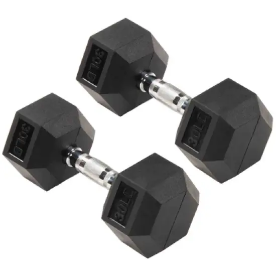 Signature Fitness Hex Dumbbells Non-Slip Free Weights Full Body Strength Training Home Gym Workout Equipment Set, 30 Pounds, Black image {4}