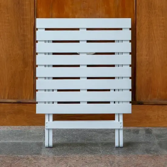Merry Products Authentic Acacia Hardwood Compact Flat Folding Adirondack Slatted Side Table Outdoor Patio Furniture, White image {3}