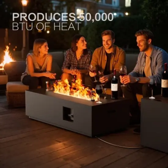 Evita 50,000 BTU Outdoor Fire Pit Table with Propane Tank, Windshield, Glass Stone and Rain Cover-42*20*12 Inch, Black image {3}