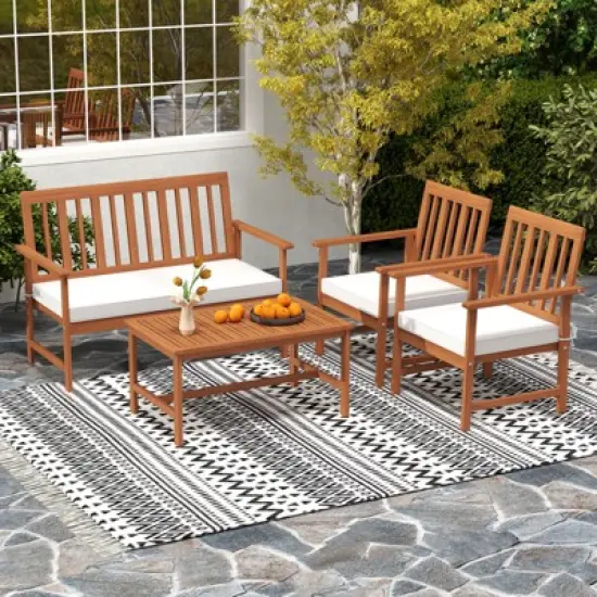Tangkula 4-Piece Acacia Wood Patio Conversation Set Outdoor Furniture Set w/ 2 Armchairs image {2}