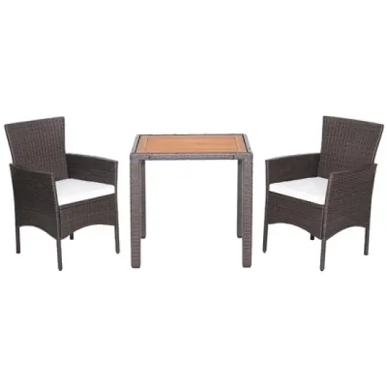 Costway 3PCS Patio Wicker Dining Set Acacia Wood Table Top with Cushioned Chairs Garden image {9}