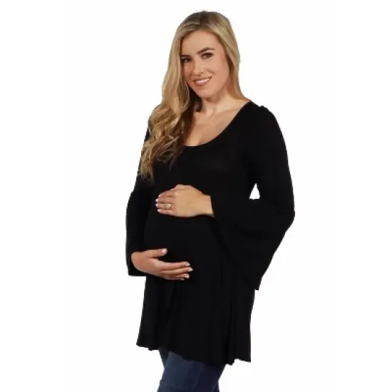 24seven Comfort Apparel Long Bell Sleeve Flared Maternity Tunic Top image {1}