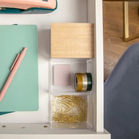 Martha Stewart Brody Clear Plastic Storage Organizer Bins with Lid for Home Office, Kitchen, or Bathroom image {5}