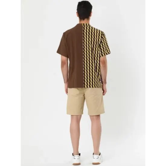 Lars Amadeus Men's Irregular Printed Summer Short Sleeve Button Down Hawaiian Camp Collar Patchwork Shirt image {4}