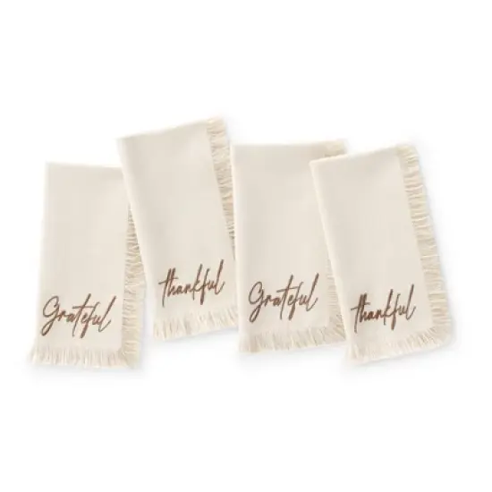 Fringed Harvest Sentiment Napkins, Set of 4 - Elrene Home Fashions image {1}