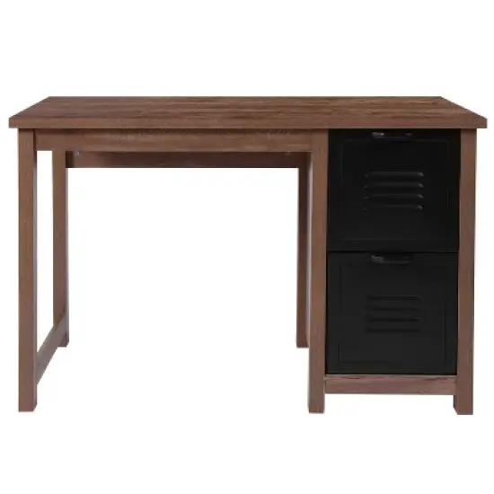 Emma and Oliver Crosscut Oak Wood Grain Finish Computer Desk with Metal Drawers image {4}