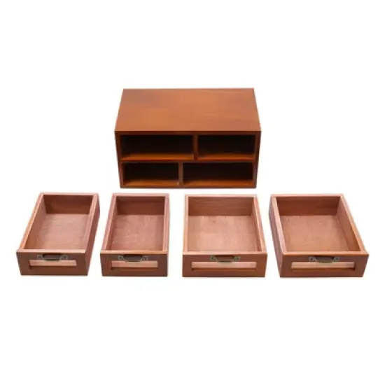 YIYIBYUS Wooden Desk Organizer with Drawers Desktop Storage Cabinet image {2}