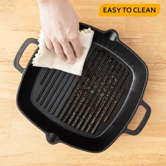 vancasso Griddle Pans Pre-Seasoned Cast Iron Frying Pan Square with Double Handle for Induction, Electric & Gas Hobs Grill Steak and Veggies Black image {3}