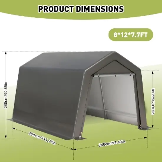 Outdoor Storage Shed, Portable Carport Shelter with Lockable Zipper Door, Durable Garage Tent for Motorcycles, Bikes & Tools, Features Roof Vents image {1}