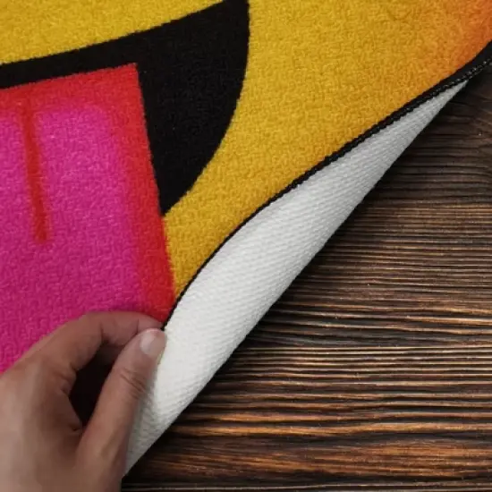 Deerlux Emoji Style Round Funny Smiley Face Kids Area Rug, Crazy Emoji Rug, 24'' x 24'' image {4}