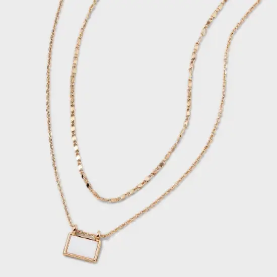 Gold Mop Rectangle 2 Row Necklace - A New Day&trade; Gold: Nickel-Free Metal, Lobster Claw Clasp, Multi-Strand Design, 16" Length image {4}