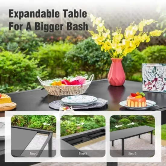 Captiva Designs 1pc Outdoor Patio Expandable Rectangular Steel Dining Table with Two Tabletop Leaves image {3}