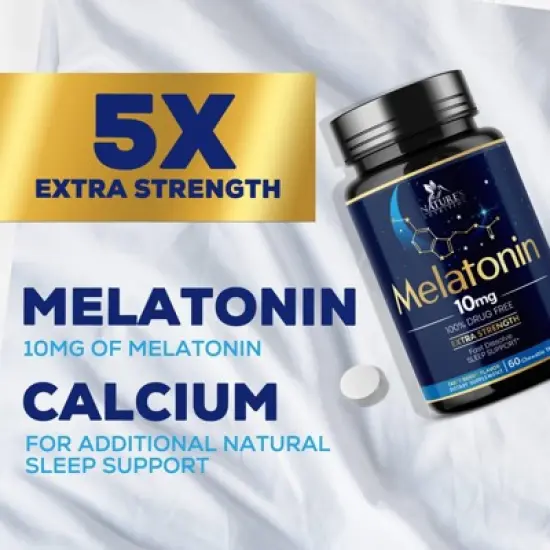 Melatonin 10mg Tablets Extra Strength Sugar Free Sleep Support for Adults - 60 Count By Nature's Nutrition image {2}