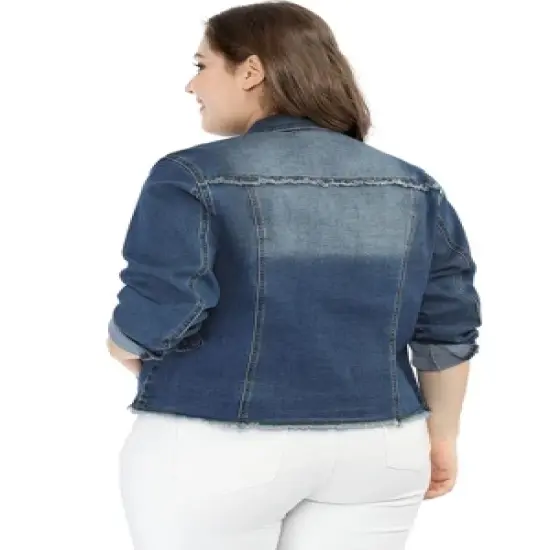 Agnes Orinda Women's Plus Size Classic Denim Casual Long Sleeve Fashion Jean Jackets image {4}