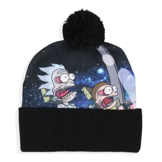 Rick And Morty Spaceship G-Force Embroidered Cuffed Pom Beanie Hat Black image {3}