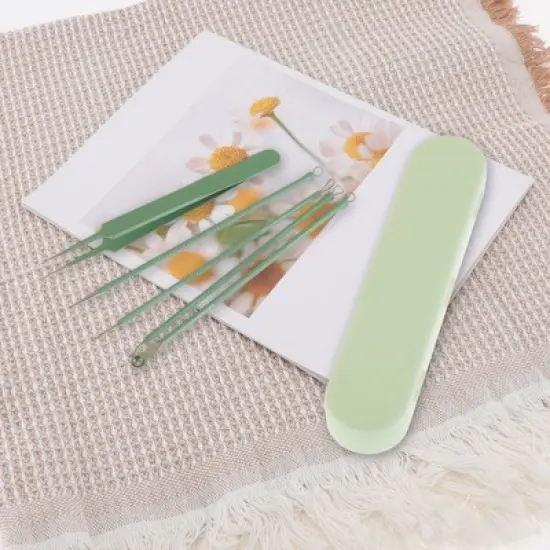 Unique Bargains Durable Straight Clip Pimple Extractor Tool Kit Green 1 Set image {5}